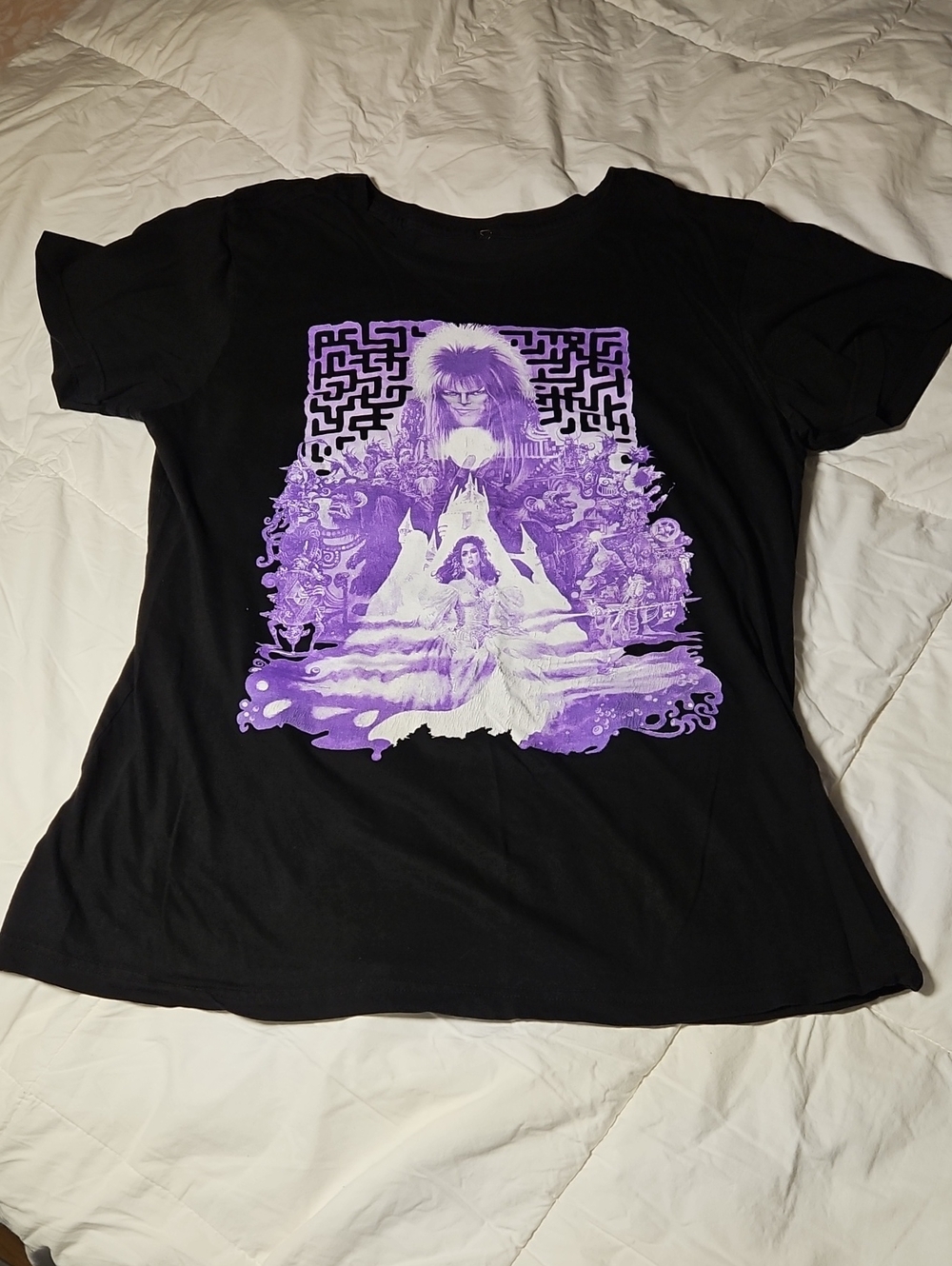 Labyrinth Black Tee with Bold Purple Illustration